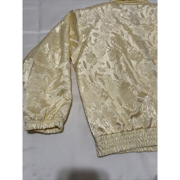 VTG 80s  Butter Yellow Floral Jacquard Windbreaker Jacket Size PL Div Rousso EVR - Picture 9 of 16